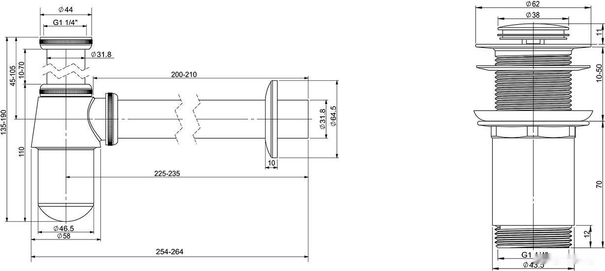 сифон wellsee drainage system 182103002 (сифон, донный клапан, хром)