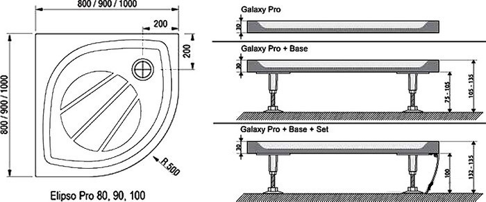 душевой поддон ravak galaxy elipso pro 100x100 [xa23aa01010]