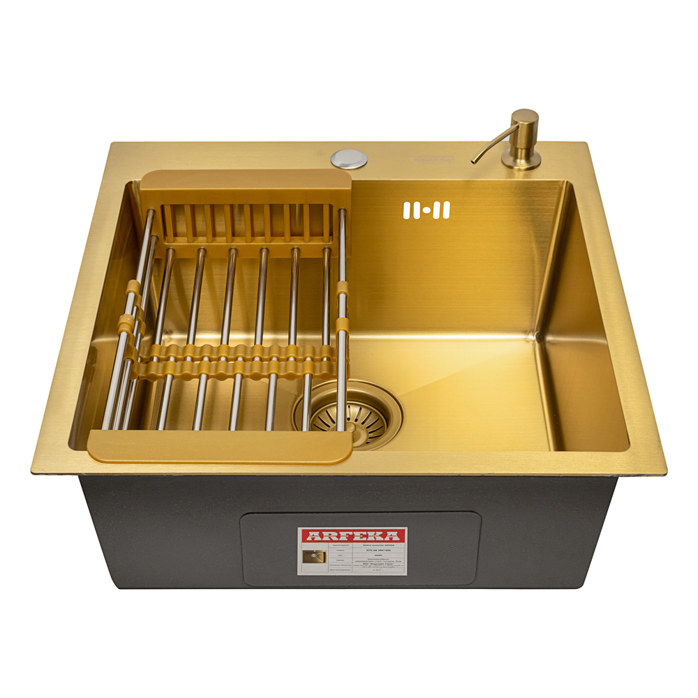 кухонная мойка arfeka eco ar 500*500 + ar 001 + ar ds 11 gold (ут-00003257)