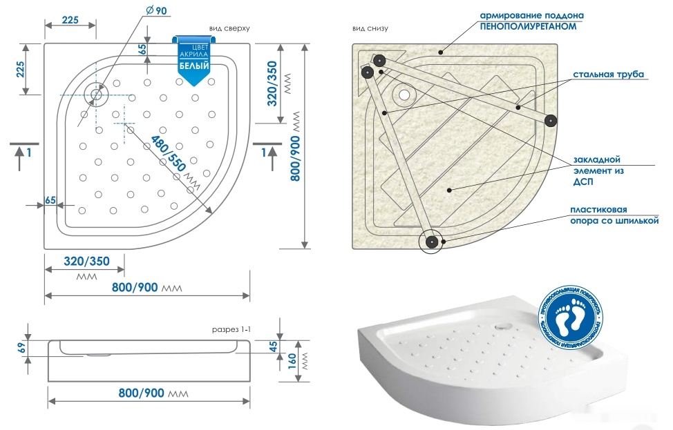 душевой поддон метакам classic n 80x80 апs_011736 (закругленный)