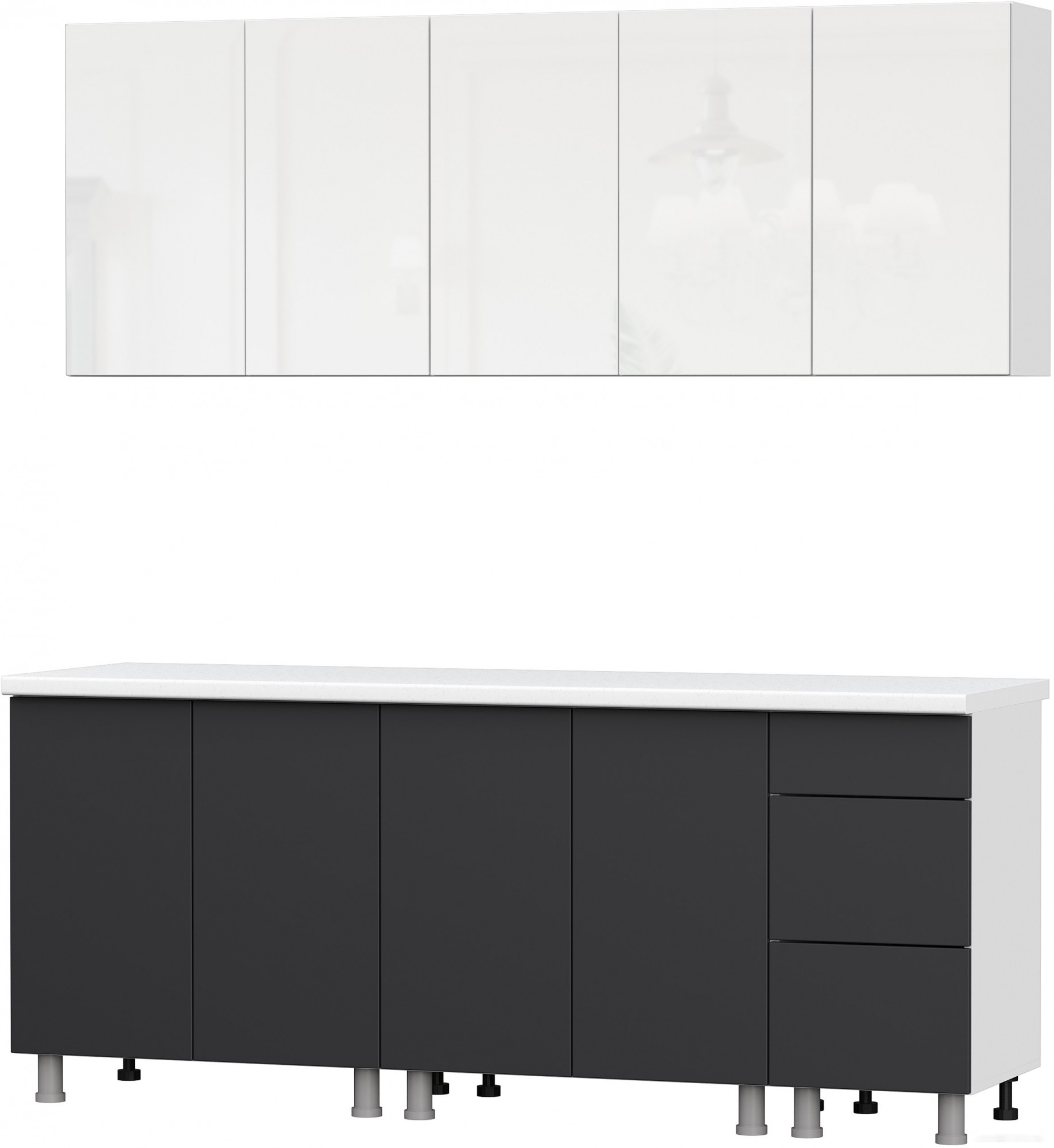 готовая кухня sv-мебель модерн 2.0м без столешниц (белый/белый глянец бруно/графит)